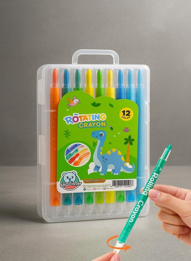 Skoolster Rolling Crayon Twistable Color Set With Premium Hard Box, Bright & Playful Colors, Smooth Japanese Technology, Perfect For Kids & Young Artists, Ink Color-Multicolor (Dino-12, Green) - Image 1